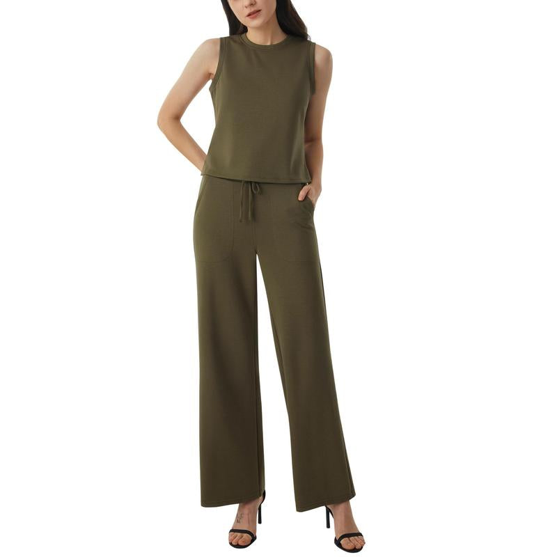 AFITNE Women'S 2 Piece Outfits Air Essentials Sleeveless Tank Crop Top Wide Leg Sweatpants Lounge Set 2024 Tracksuit