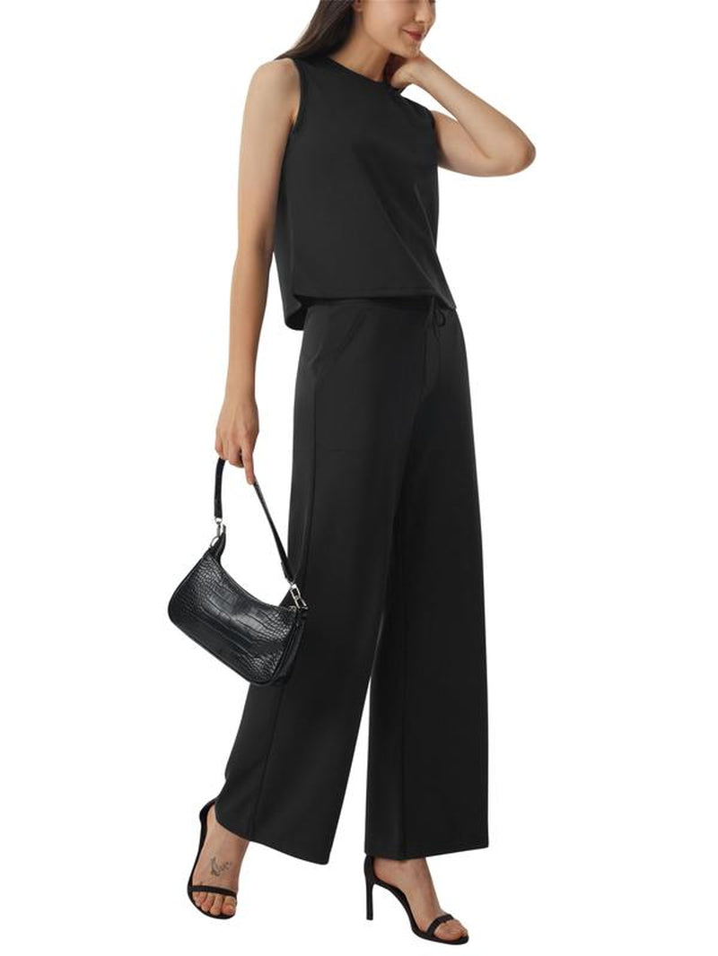 AFITNE Women'S 2 Piece Outfits Air Essentials Sleeveless Tank Crop Top Wide Leg Sweatpants Lounge Set 2024 Tracksuit