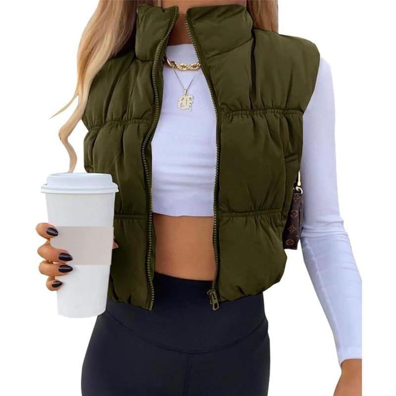 ARTFREE Women'S Crop Puffer Vest Winter Zip up Lightweight Sleeveless Warm Outerwear Padded Coat