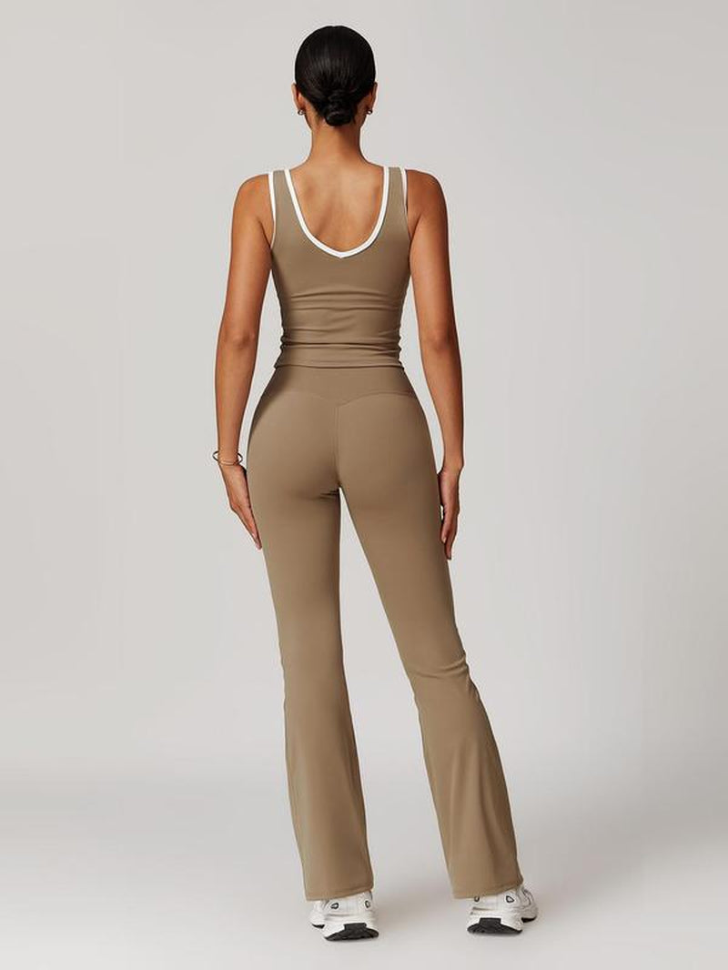 Women'S Crop Tank Top & Flare Leg Pants Tracksuit Set, Scoop Neck Sleeveless Top & Bell Bottom Trousers, Ladies Sportswear for Indoor Outdoor Wear, Workout Clothes, Gym Exercise Activewear, Yoga Tracksuit Set, Breathable Activewear, Tracksuit Outfit