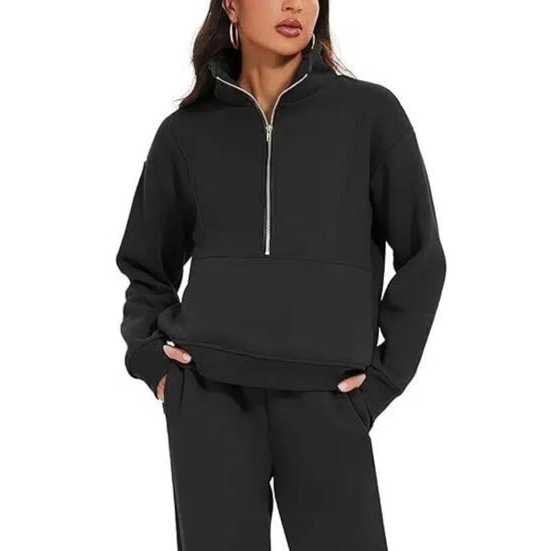 Women'S Spring 2 Piece Sweatsuit Outfit Fleece Loose Long Sleeve Half Zip Pullover Comfy Lounge Sets for Women