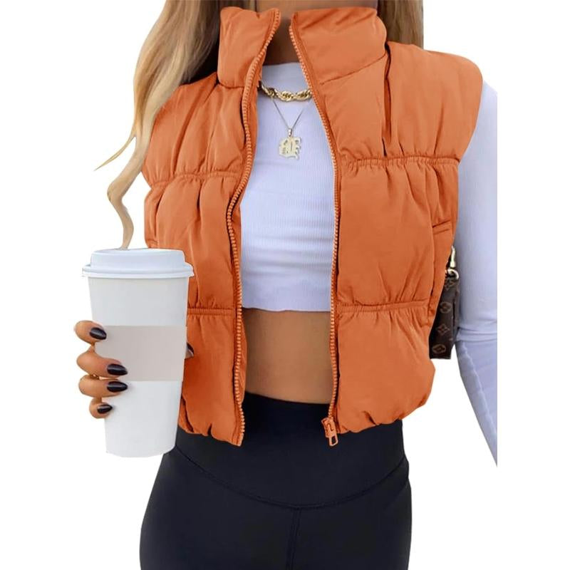 ARTFREE Women'S Crop Puffer Vest Winter Zip up Lightweight Sleeveless Warm Outerwear Padded Coat