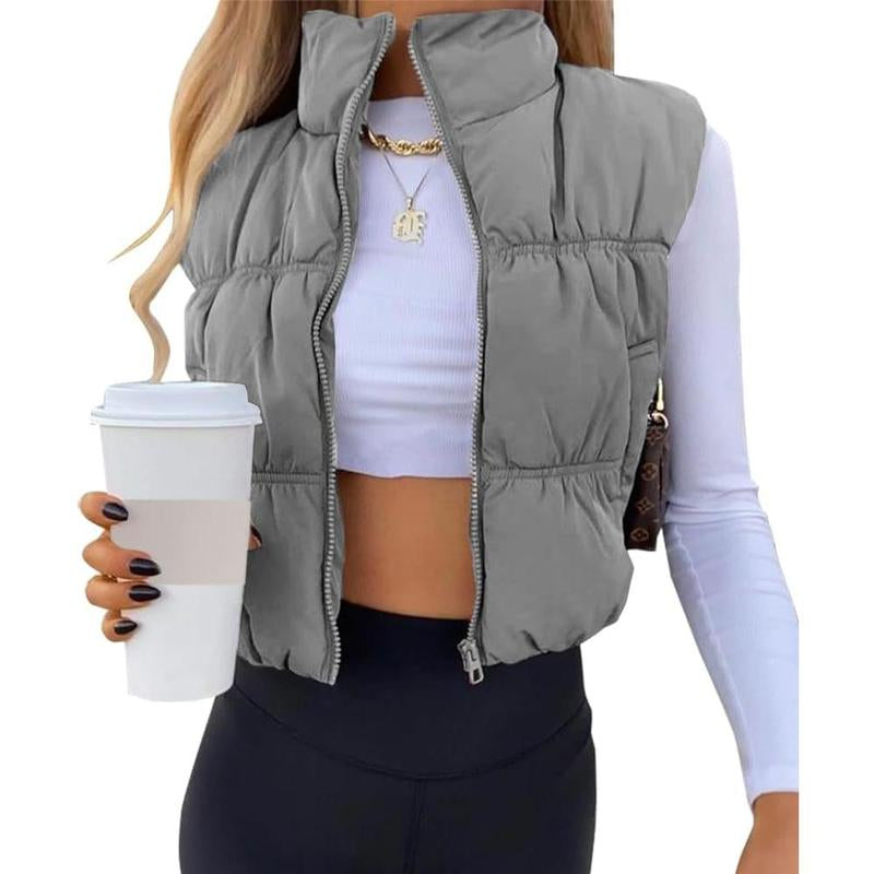 ARTFREE Women'S Crop Puffer Vest Winter Zip up Lightweight Sleeveless Warm Outerwear Padded Coat