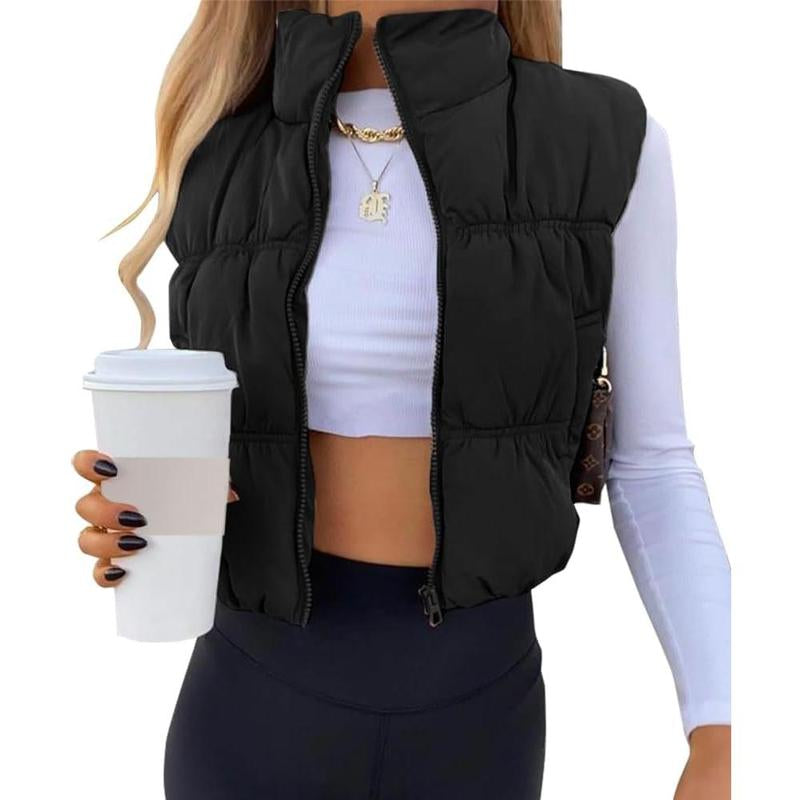 ARTFREE Women'S Crop Puffer Vest Winter Zip up Lightweight Sleeveless Warm Outerwear Padded Coat
