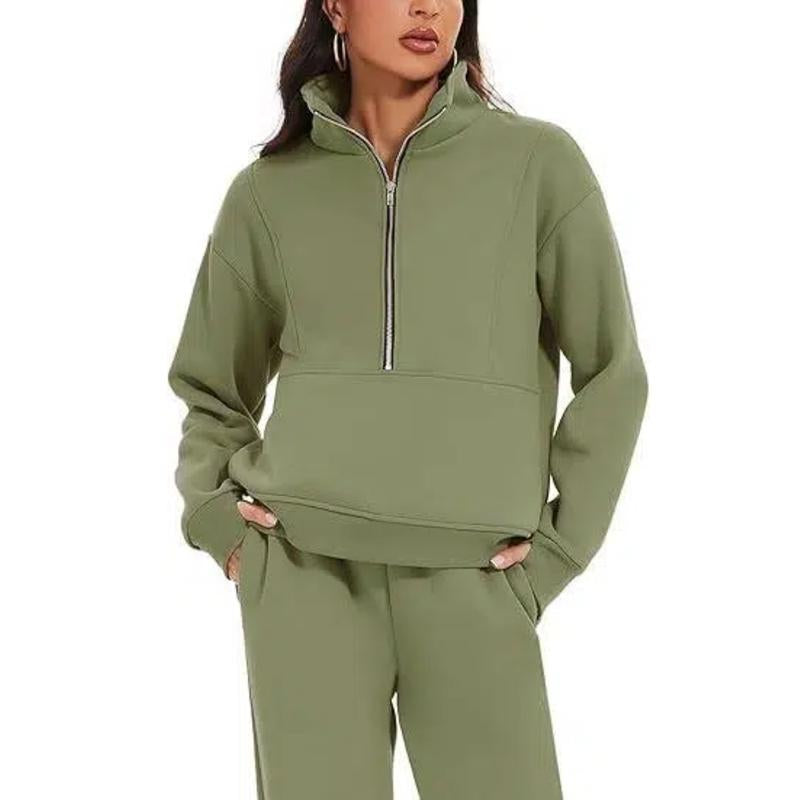 Women'S Spring 2 Piece Sweatsuit Outfit Fleece Loose Long Sleeve Half Zip Pullover Comfy Lounge Sets for Women