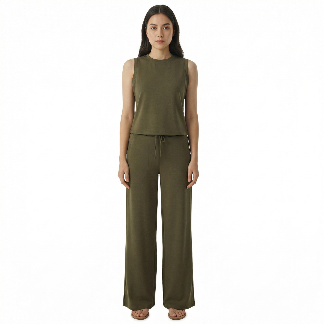 Two-Piece Sleeveless Tank Crop & Wide Leg Sweatpants - $79