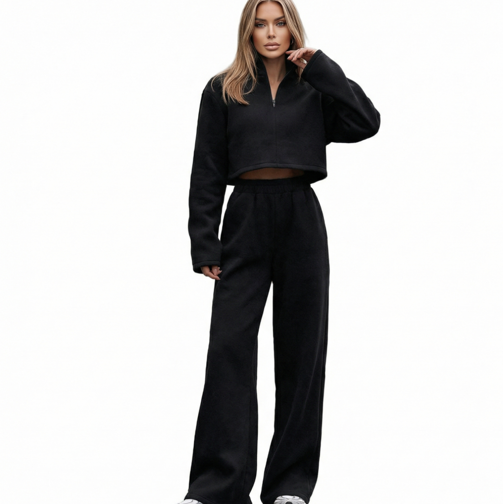 Black Luxe Cropped Matching Set - $99