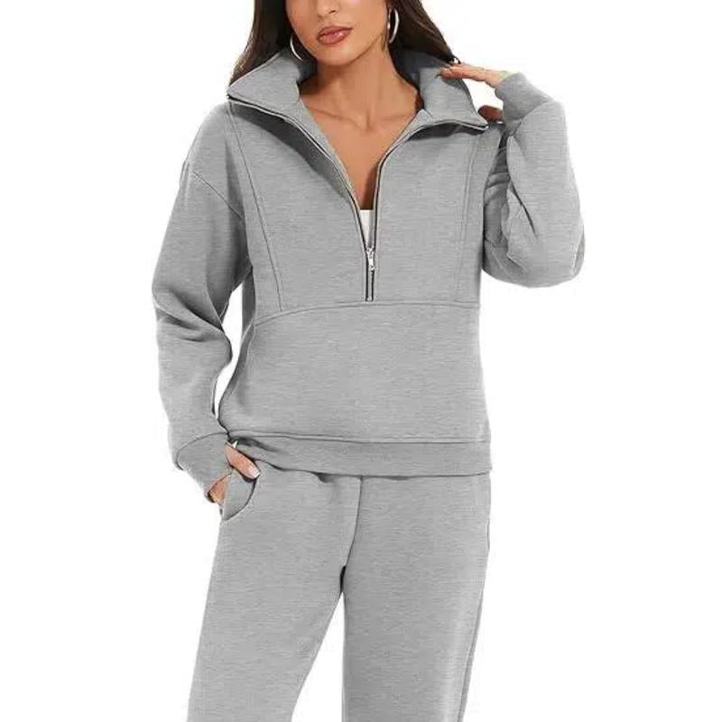 Women'S Spring 2 Piece Sweatsuit Outfit Fleece Loose Long Sleeve Half Zip Pullover Comfy Lounge Sets for Women