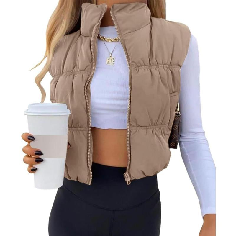ARTFREE Women'S Crop Puffer Vest Winter Zip up Lightweight Sleeveless Warm Outerwear Padded Coat