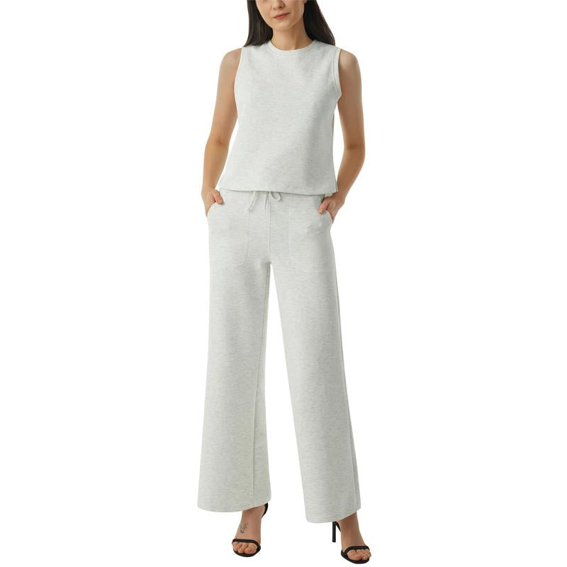 AFITNE Women'S 2 Piece Outfits Air Essentials Sleeveless Tank Crop Top Wide Leg Sweatpants Lounge Set 2024 Tracksuit