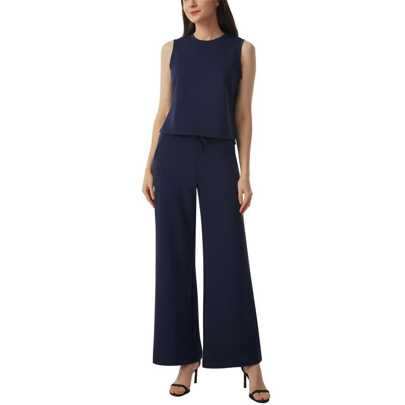 AFITNE Women'S 2 Piece Outfits Air Essentials Sleeveless Tank Crop Top Wide Leg Sweatpants Lounge Set 2024 Tracksuit