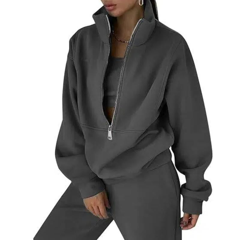 Women'S Spring 2 Piece Sweatsuit Outfit Fleece Loose Long Sleeve Half Zip Pullover Comfy Lounge Sets for Women