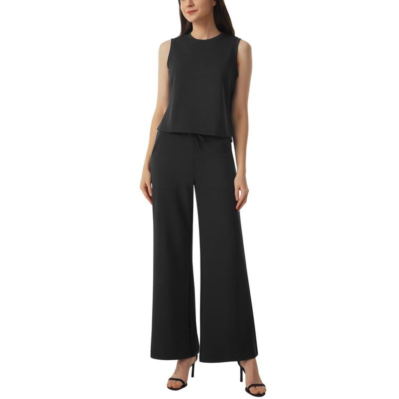 AFITNE Women'S 2 Piece Outfits Air Essentials Sleeveless Tank Crop Top Wide Leg Sweatpants Lounge Set 2024 Tracksuit