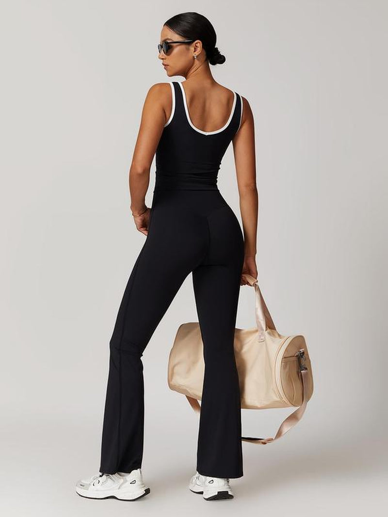 Women'S Crop Tank Top & Flare Leg Pants Tracksuit Set, Scoop Neck Sleeveless Top & Bell Bottom Trousers, Ladies Sportswear for Indoor Outdoor Wear, Workout Clothes, Gym Exercise Activewear, Yoga Tracksuit Set, Breathable Activewear, Tracksuit Outfit